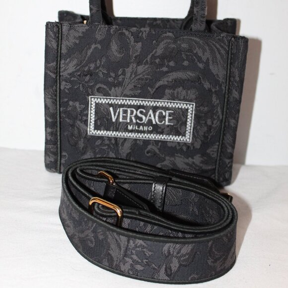 Versace Jacquard Barocco Athena Tote Black Top Handle Shoulder Bag Crossbody - Picture 2 of 10